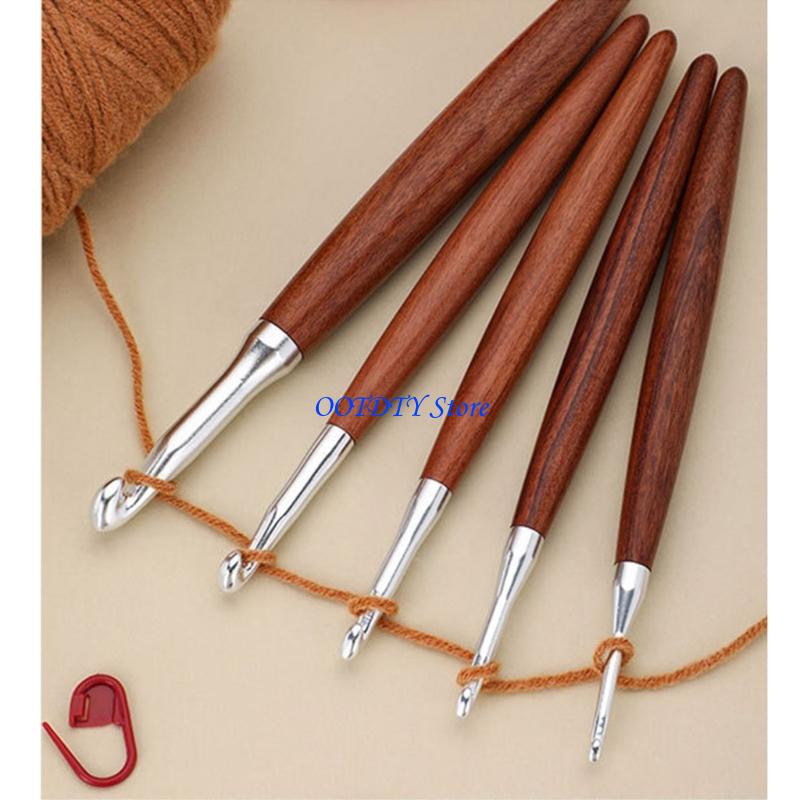 Wooden Crochet Hooks Ergonomic Handle - 367A 8 قطعة قبضة الخشب المريح