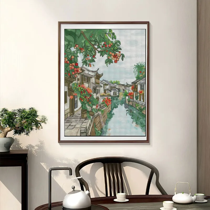 Cross Stitch Stamped Kits Beginners - [CC904-مدينة الماء جيانغنان] مجموعة أدوات التطريز