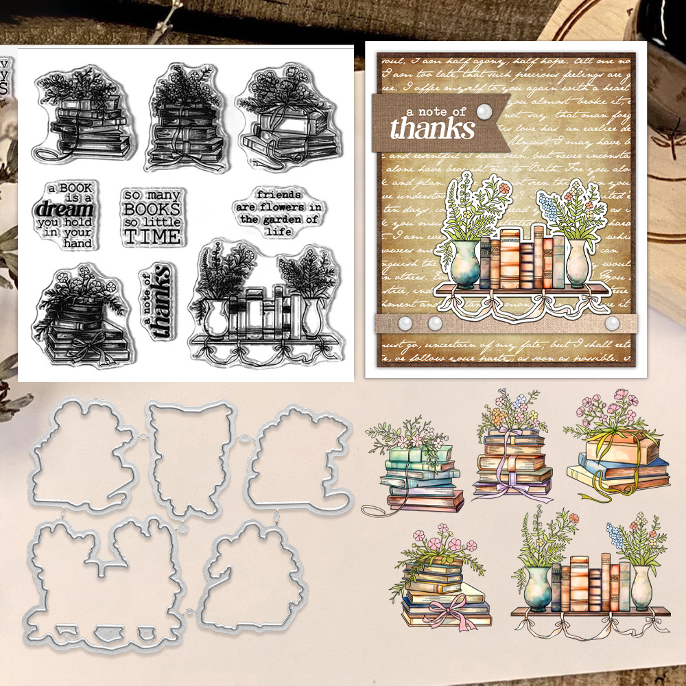 Clear Silicone Stamps For Card Making - قوالب قص الزهور والكتب المزروعة في