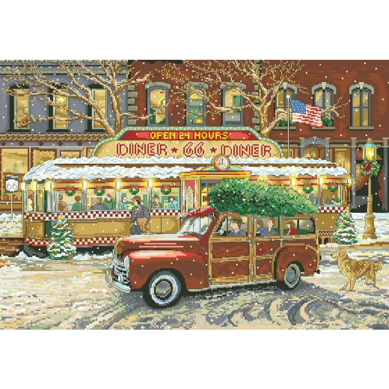 Cross Stitch Stamped Kits Beginners - [[CC5130-66 Route Christmas Restaurant] طقم تطريز