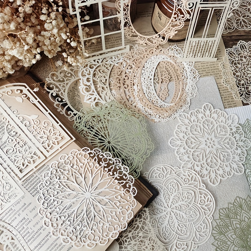 10 قطعة مادة الدانتيل المجوفة  - مراجعة Vintage Junk Journal Scrapbooking Paper وسعره