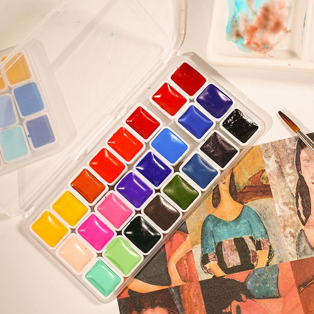 مجموعة ألوان مائية 24 لونًا، ك - مراجعة Watercolor Paint Set Solid Pigment وسعره
