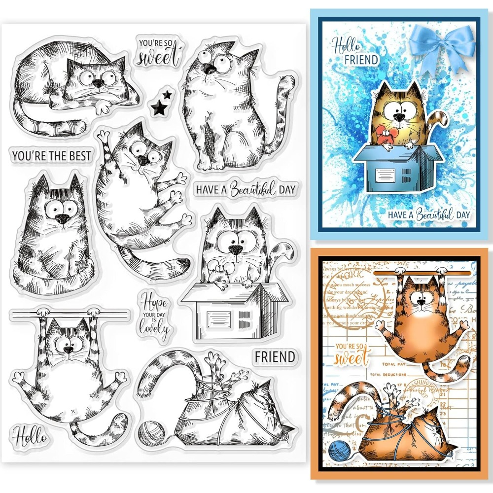 8.3x5.8in القط واضح Stamps جمي - مراجعة Clear Silicone Stamps For Card Making وسعره