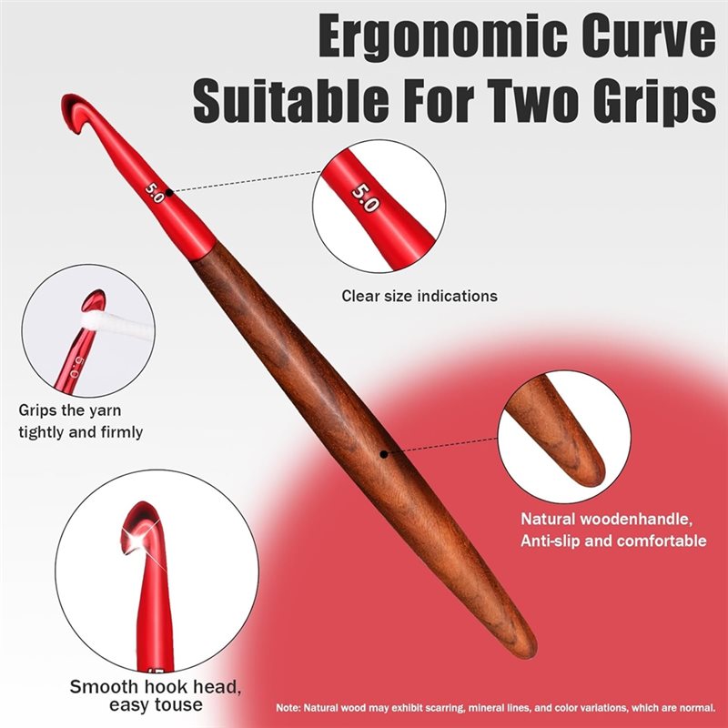 【الفرصة الأخيرة】مجموعة خطافات  - مراجعة Wooden Crochet Hooks Ergonomic Handle وسعره